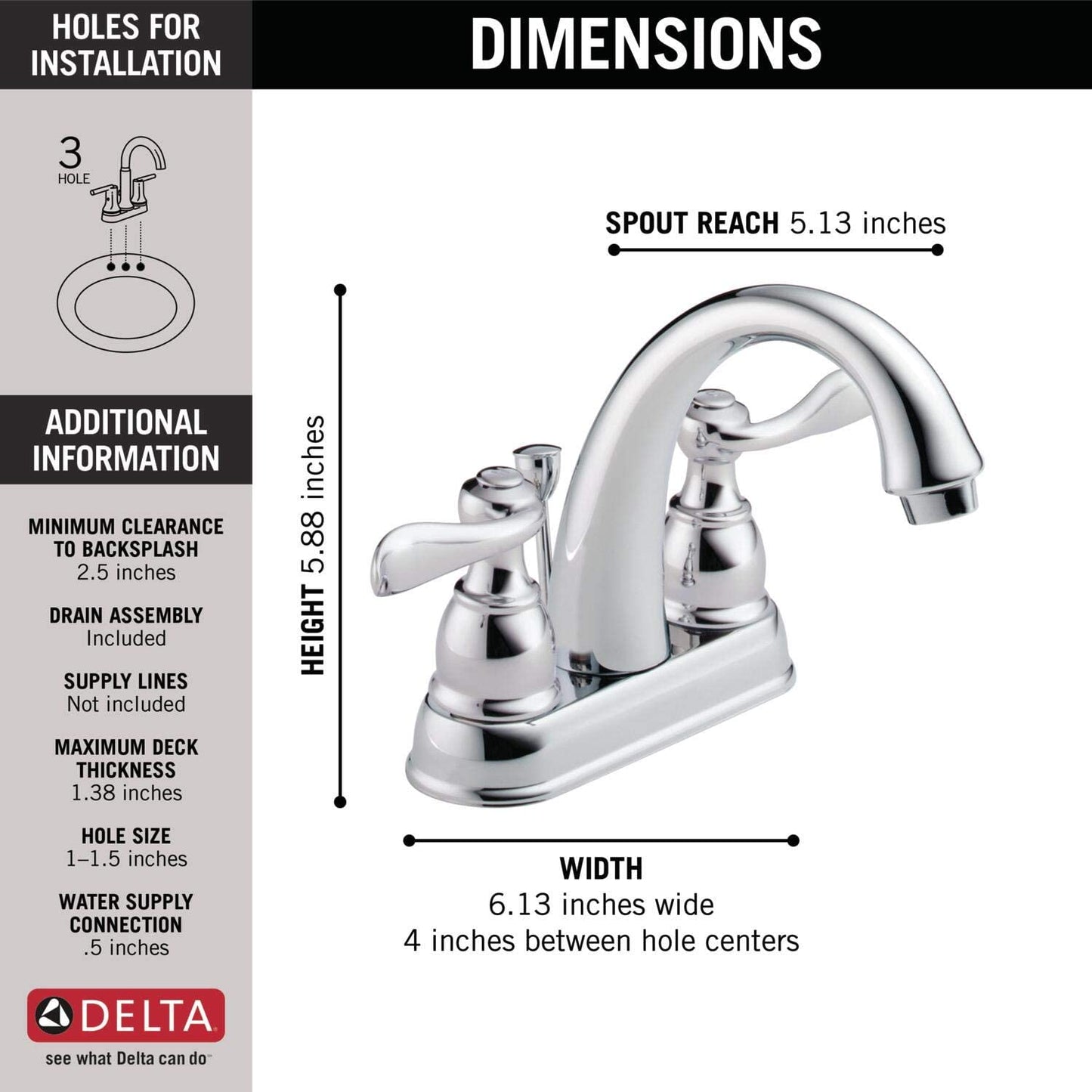 Windemere Centerset Bathroom Faucet, Chrome Bathroom Sink Faucet, 2 Handle Bathroom Faucet, Metal Drain Assembly, Chrome B2596LF