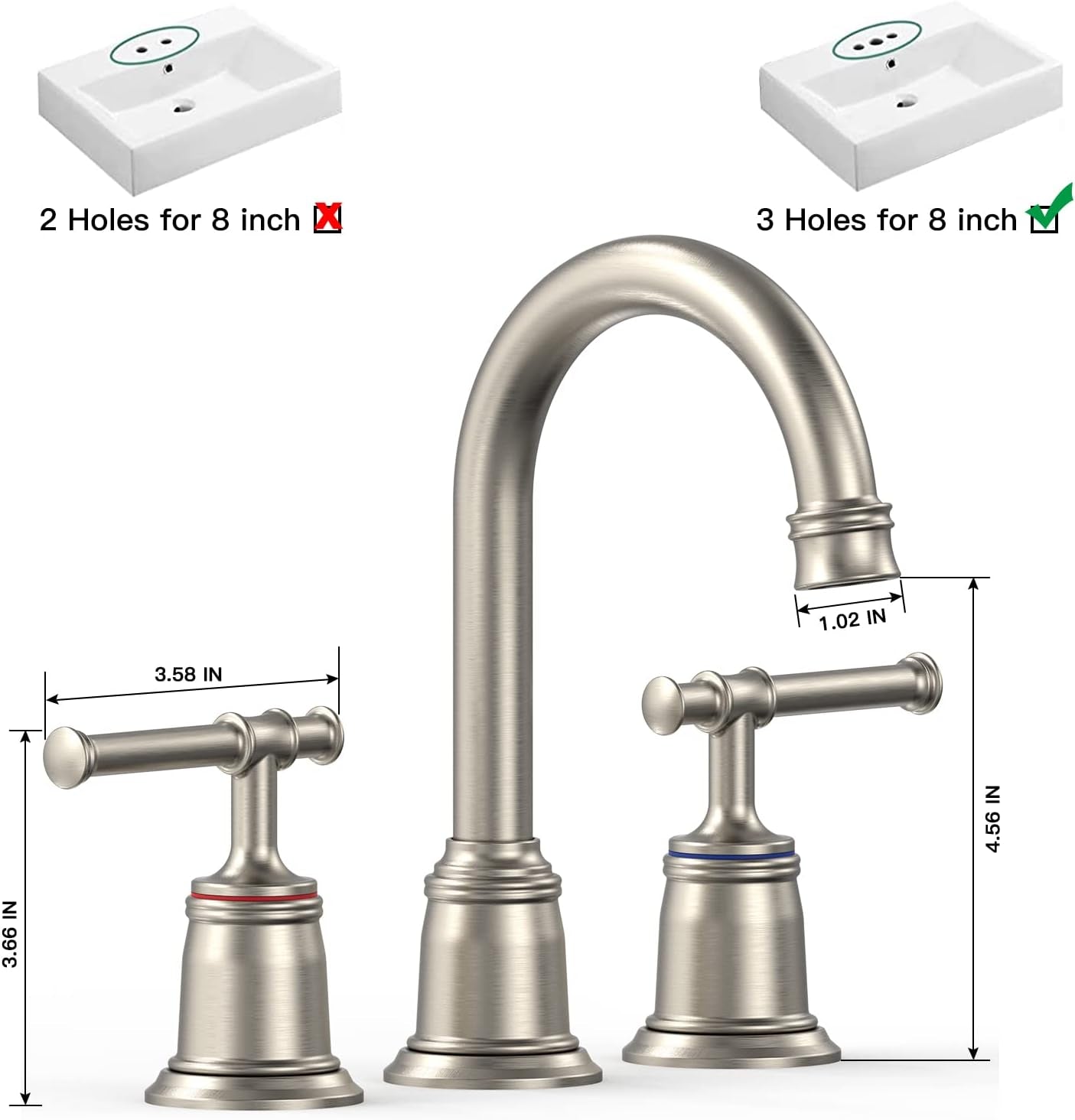 Classical Bathroom Faucets for Sink 3 Holes, 8 Inch Bathroom Faucet, Widespread Brushed Nickel Bathroom Faucet with Pop up Drain and Cupc Lead-Free Hose (Brushed Nickel)