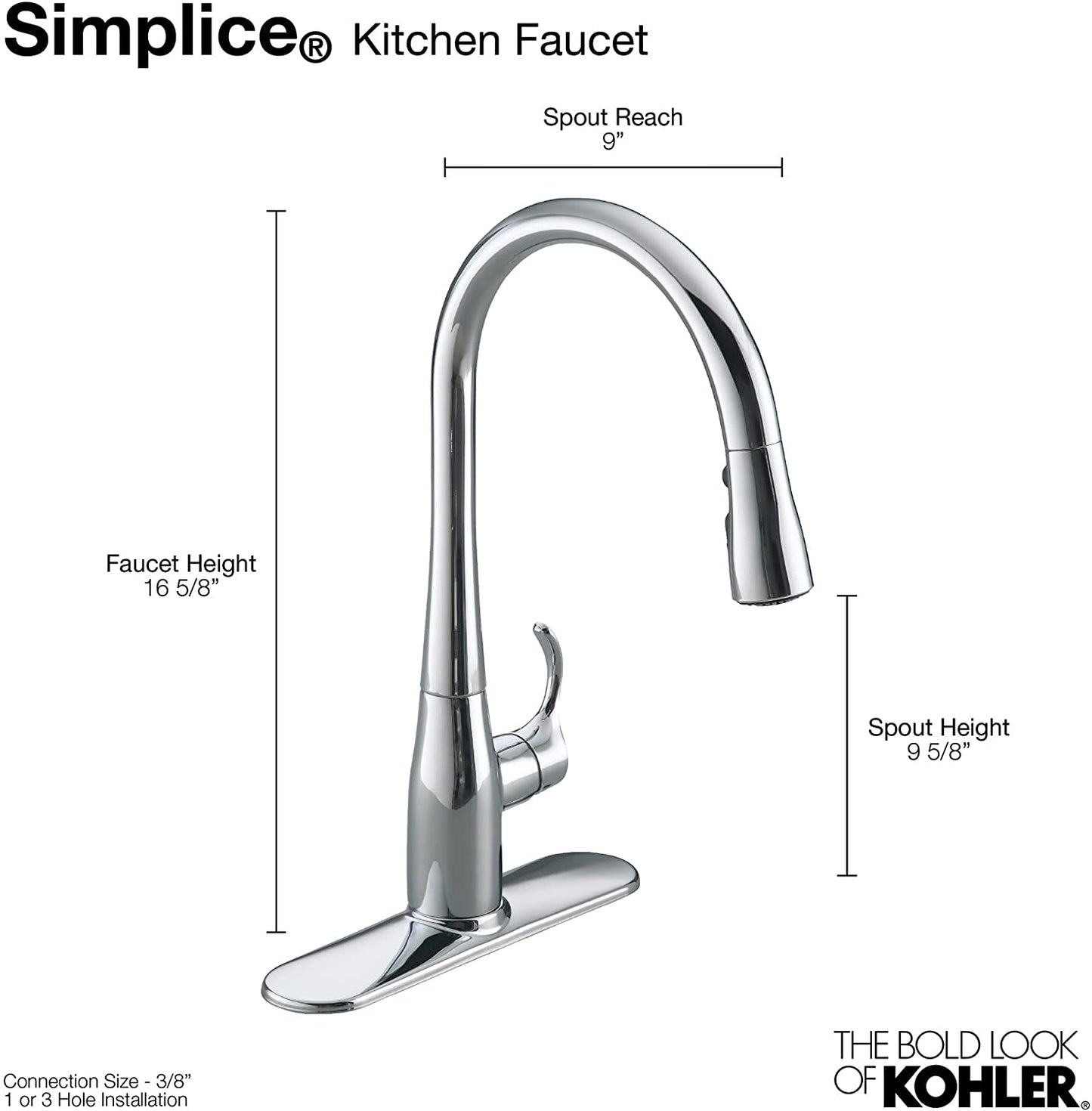 596-VS Simplice Pull down Kitchen Faucet, 3-Spray Faucet, Kitchen Sink Faucet with Pull down Sprayer, Vibrant Stainless, High Arch