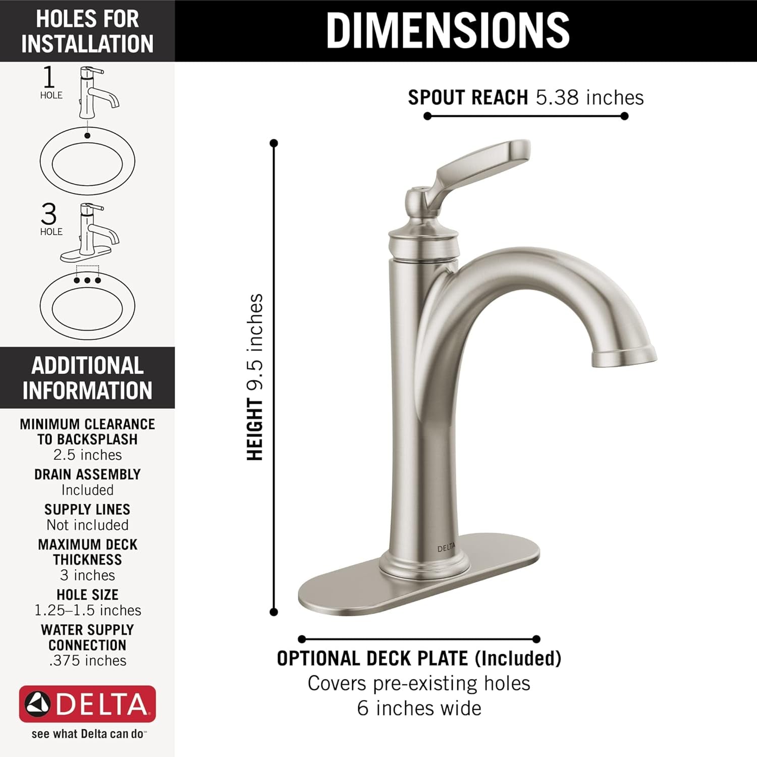 Woodhurst Single Hole Bathroom Faucet Brushed Nickel, Single Handle Bathroom Faucet, Bathroom Sink Faucet, Diamond Seal Technology, Drain Assembly, Stainless 532-SSMPU-DST