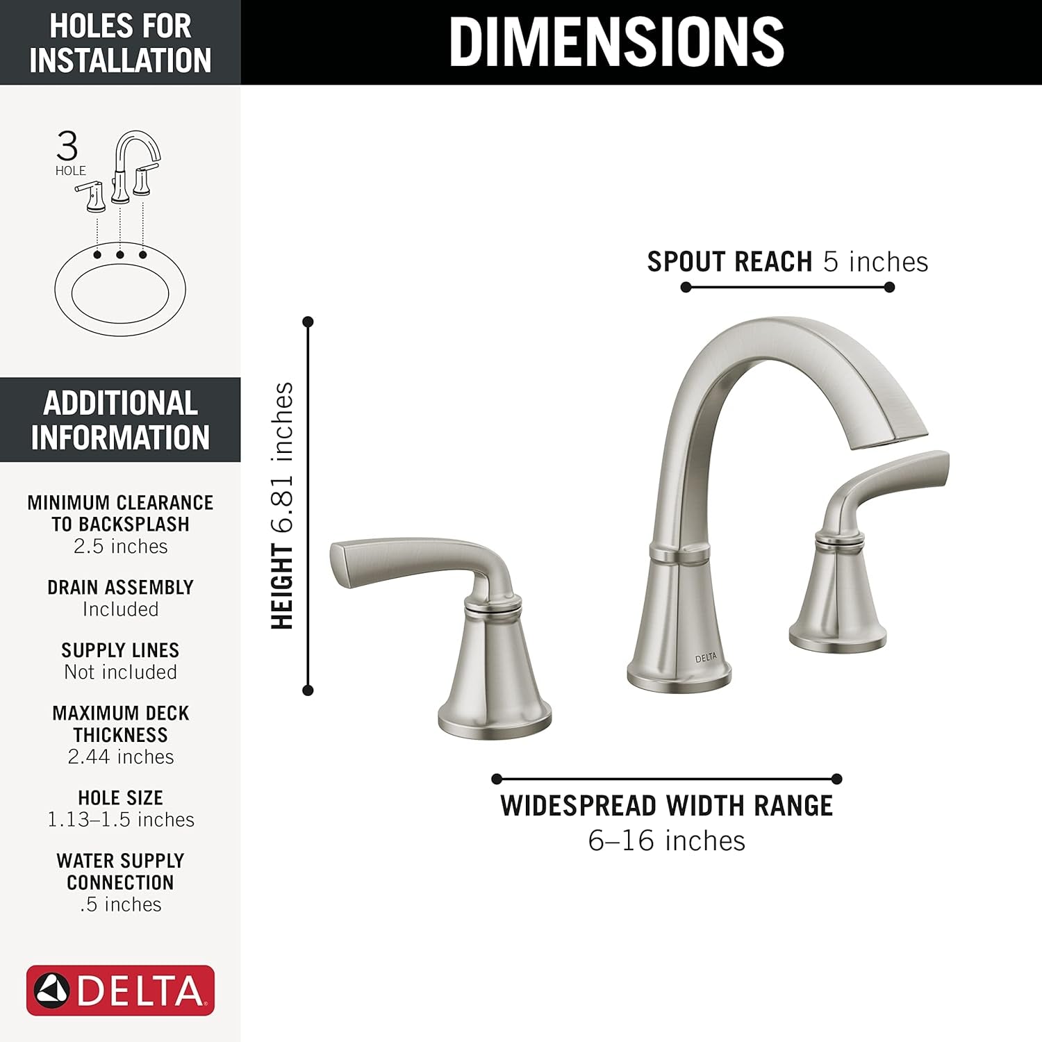 Geist Widespread Bathroom Faucet Brushed Nickel, Bathroom Faucet 3 Hole, Bathroom Sink Faucet, Bathroom Faucets for Sink 3 Hole, Drain Assembly, Spotshield Brushed Nickel 35864LF-SP