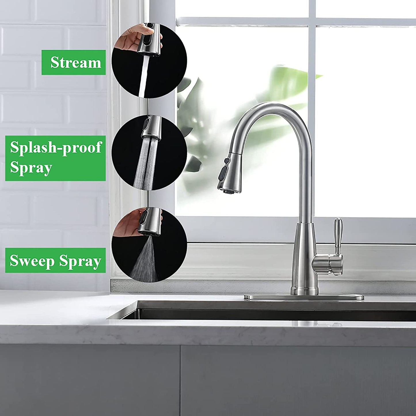 Kitchen Faucets, Splash Proof, Kitchen Sink Faucet, Sink Faucet, Kitchen Faucet Pull Down, RV Faucets Kitchen, Stainless Steel,  PB1028