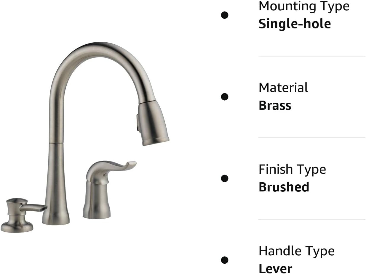 Kate Pull down Kitchen Faucet Brushed Nickel with Pull down Sprayer, Kitchen Sink Faucet, Faucet for Kitchen Sink, Soap Dispenser, Stainless 16970-SSSD-DST