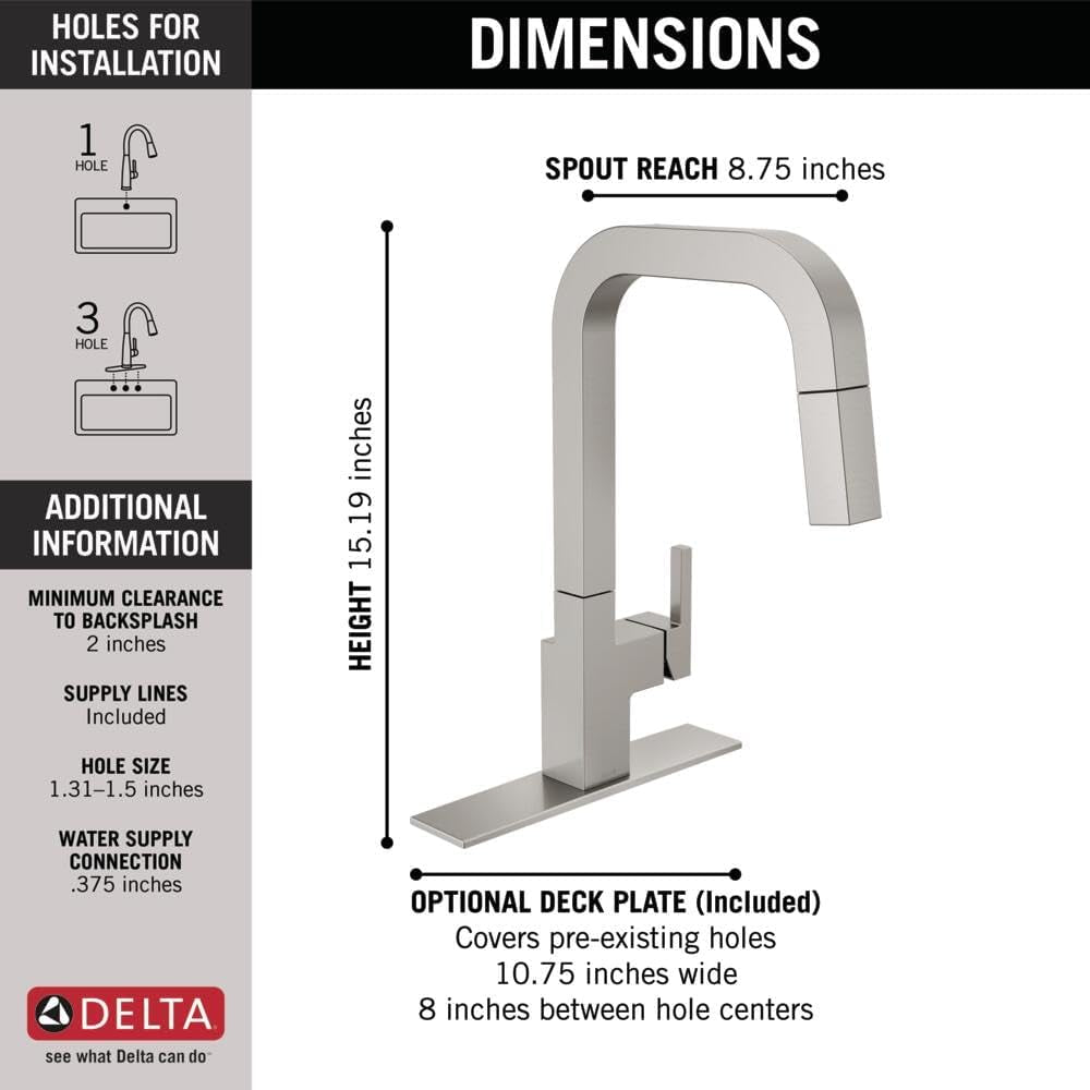 Brushed Nickel Kitchen Faucet with Pull down Sprayer, ADA Compliant, Dual Function Wand, Magnetic Docking Spray Head, Spotshield Stainless Steel, 19825LF-SP