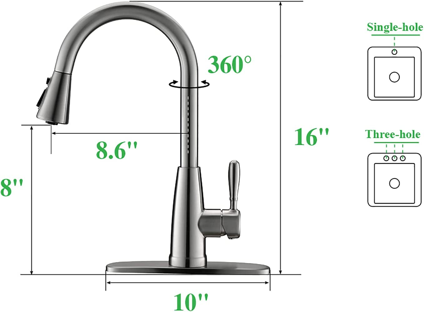 Kitchen Faucets, Splash Proof, Kitchen Sink Faucet, Sink Faucet, Kitchen Faucet Pull Down, RV Faucets Kitchen, Stainless Steel,  PB1028