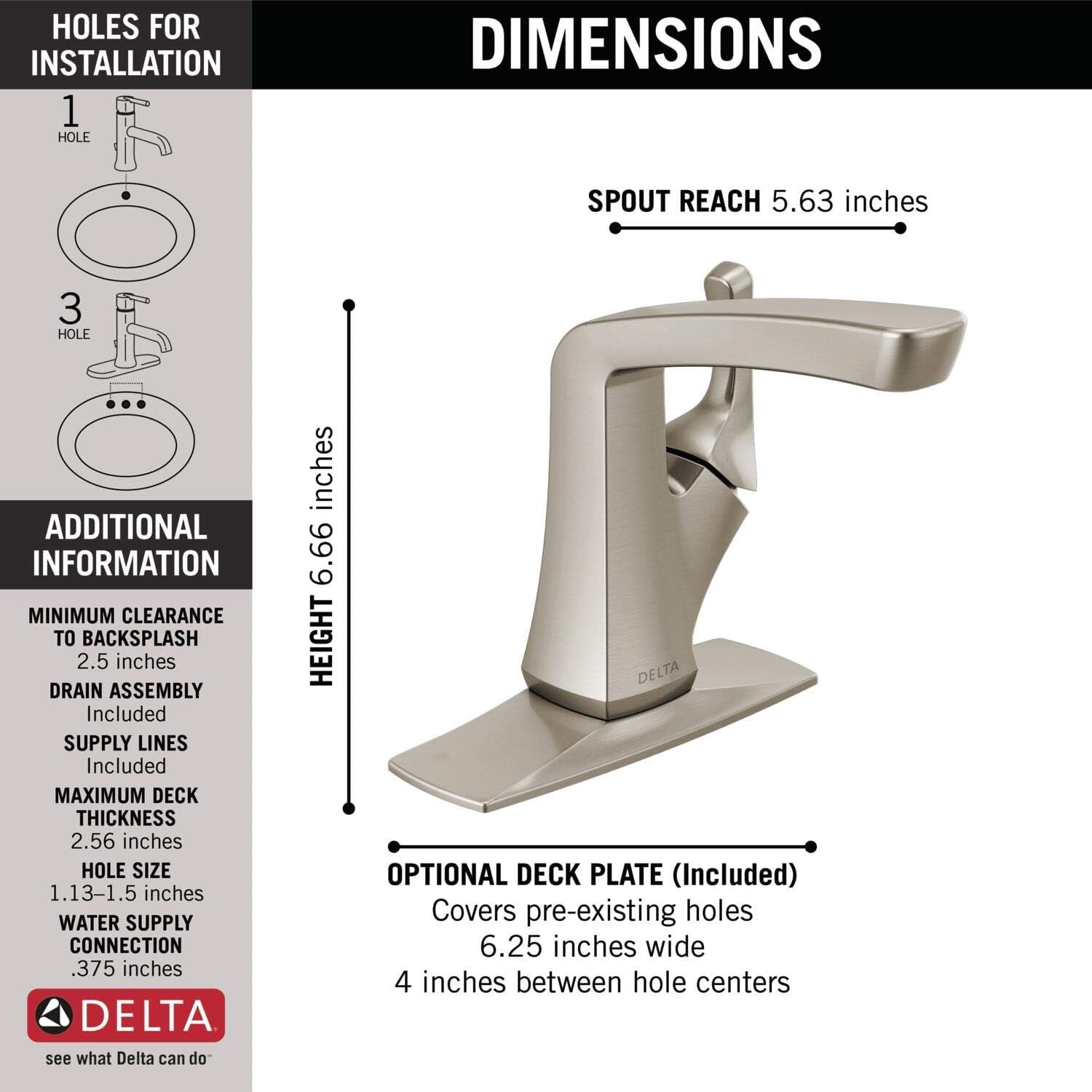 Vesna Single Hole Bathroom Faucet Brushed Nickel, Single Handle, Drain Assembly, Worry-Free Drain Catch, Spotshield Brushed Nickel 15789LF-SP