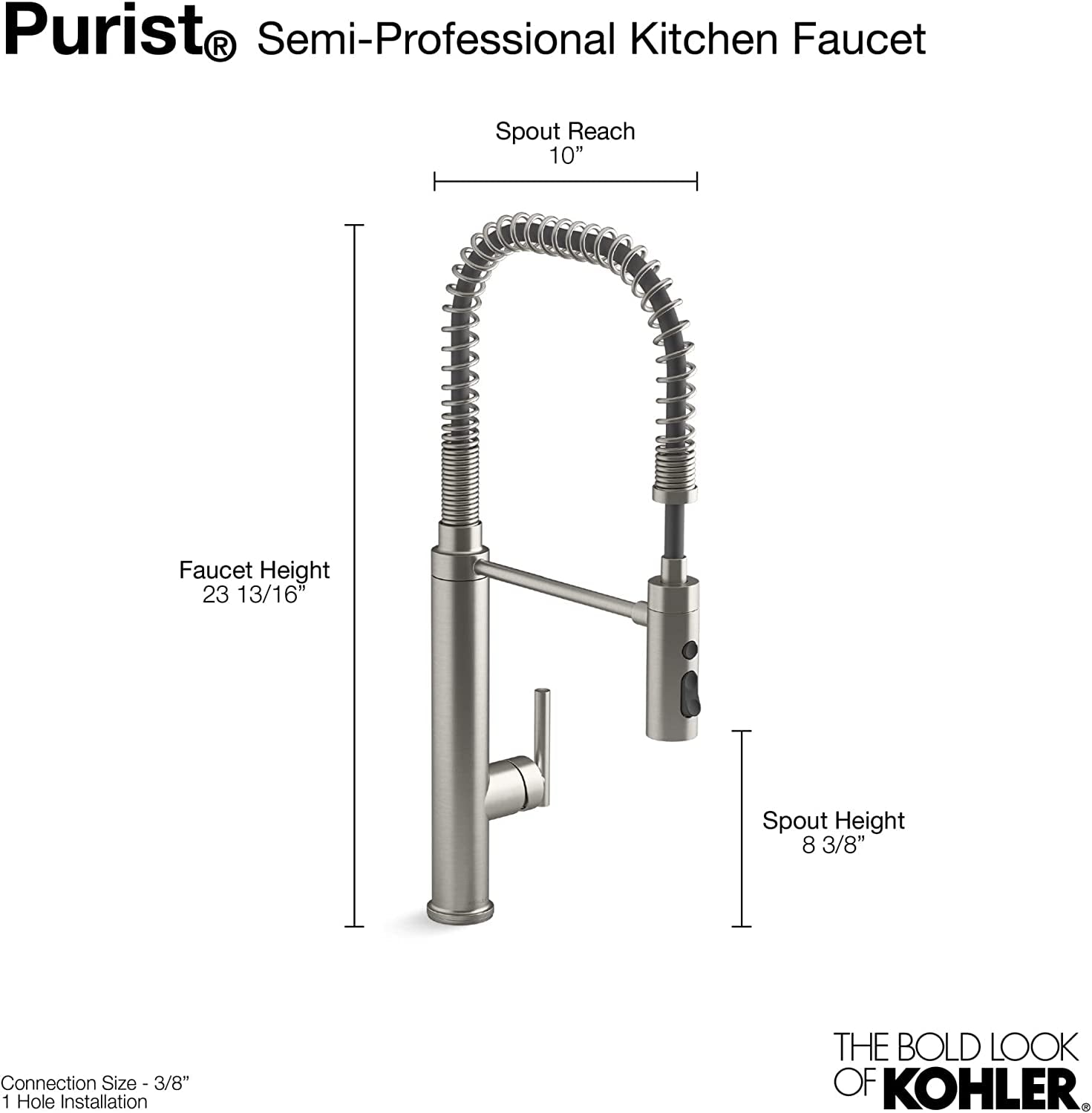 24982-2MB Purist, 3-Spray, Kitchen Sink Faucet with Pull down Sprayer, Vibrant Brushed Moderne Brass