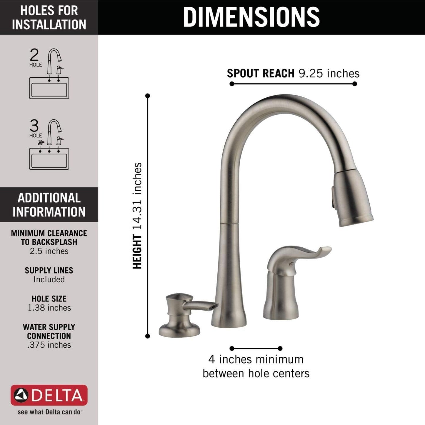 Kate Pull down Kitchen Faucet Brushed Nickel with Pull down Sprayer, Kitchen Sink Faucet, Faucet for Kitchen Sink, Soap Dispenser, Stainless 16970-SSSD-DST