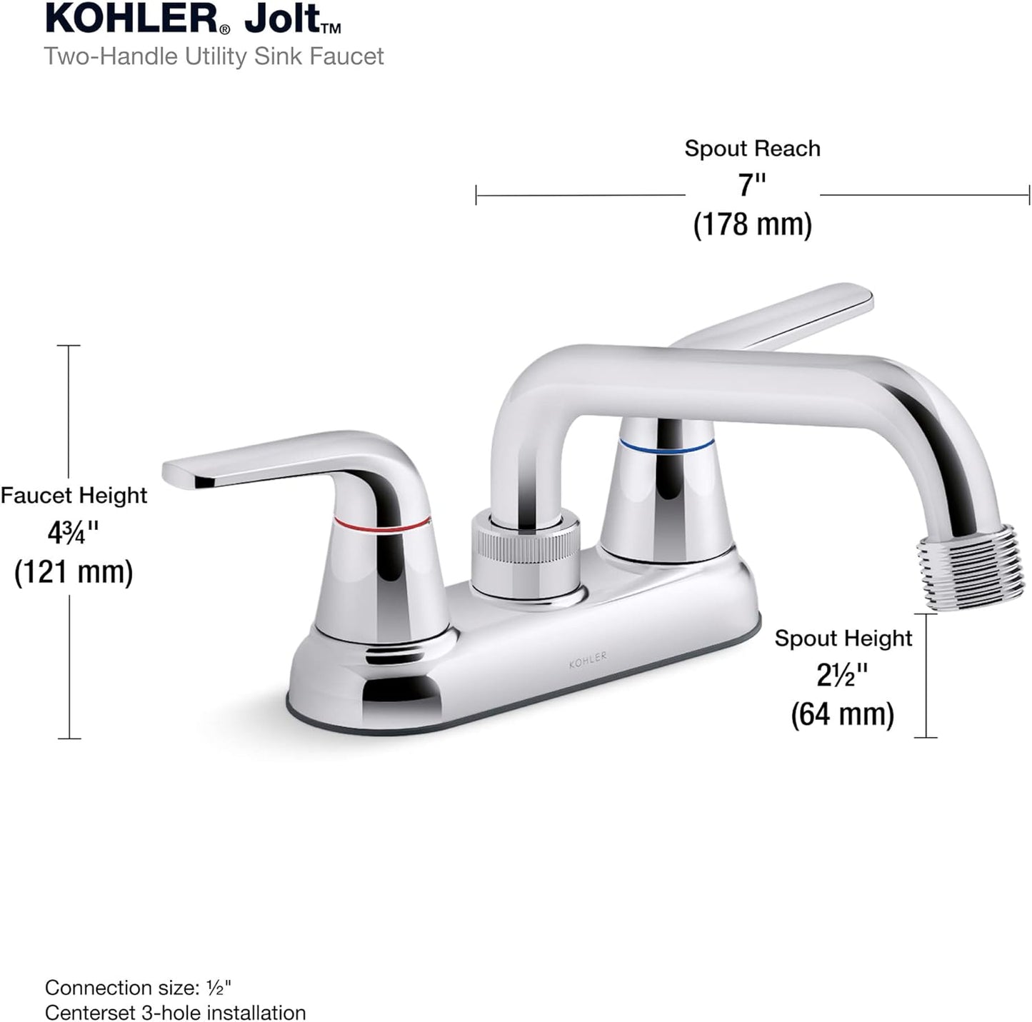 30619-CP Jolt Utility Faucet, Two-Handle Utility Sink Faucet with 3/4" Threaded GHT Spout, Laundry Sink Faucet, Polished Chrome